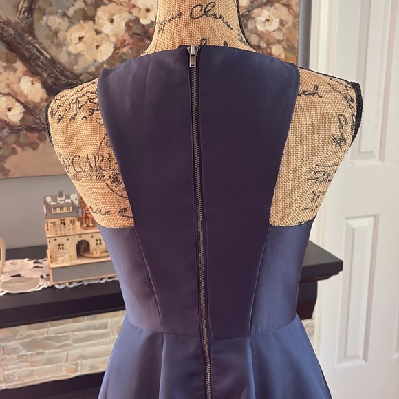 Adrianna Papell Mikado high lo formal gown navy blue designer XS 0 2 wedding - Picture 4 of 9